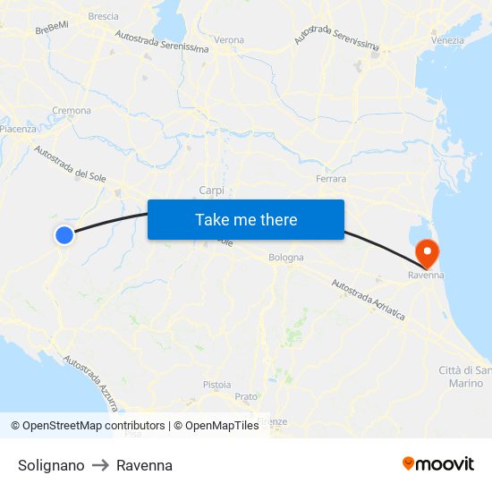 Solignano to Ravenna map