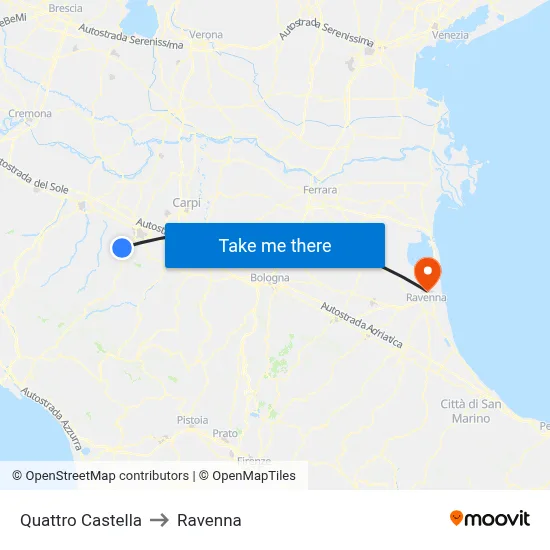 Quattro Castella to Ravenna map