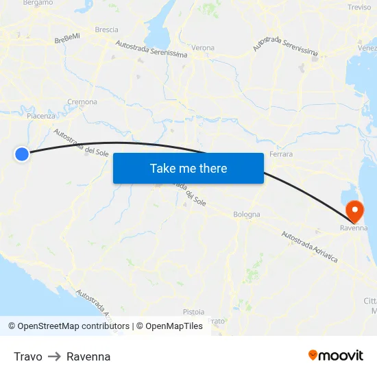 Travo to Ravenna map