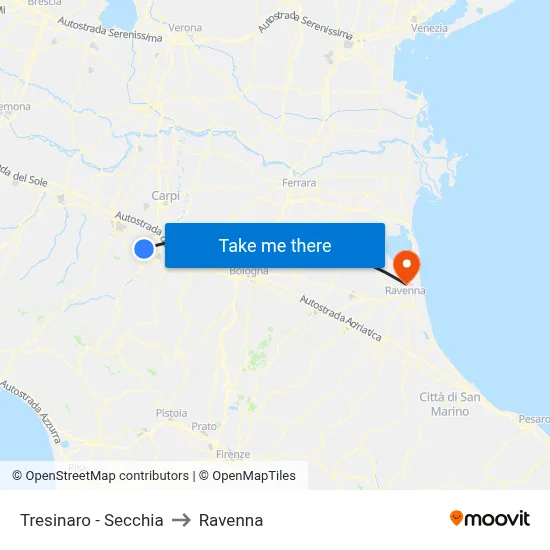 Tresinaro - Secchia to Ravenna map