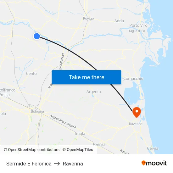 Sermide and Felonica to Ravenna map
