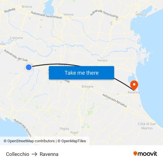 Collecchio to Ravenna map
