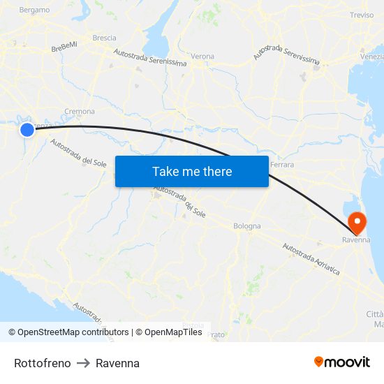 Rottofreno to Ravenna map