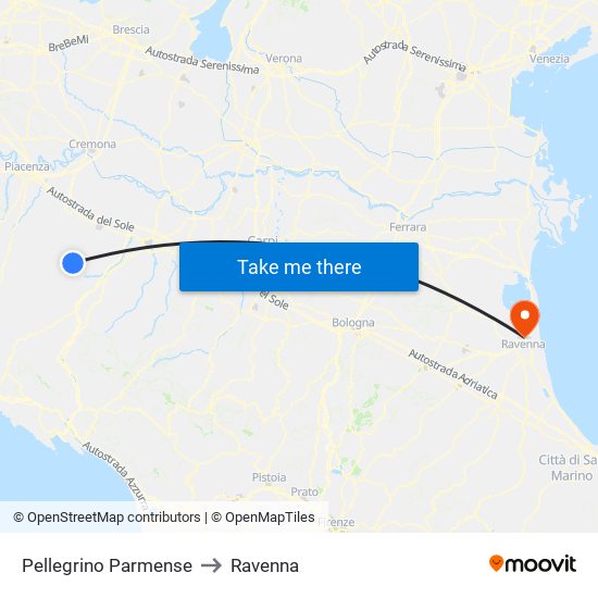 Pellegrino Parmense to Ravenna map