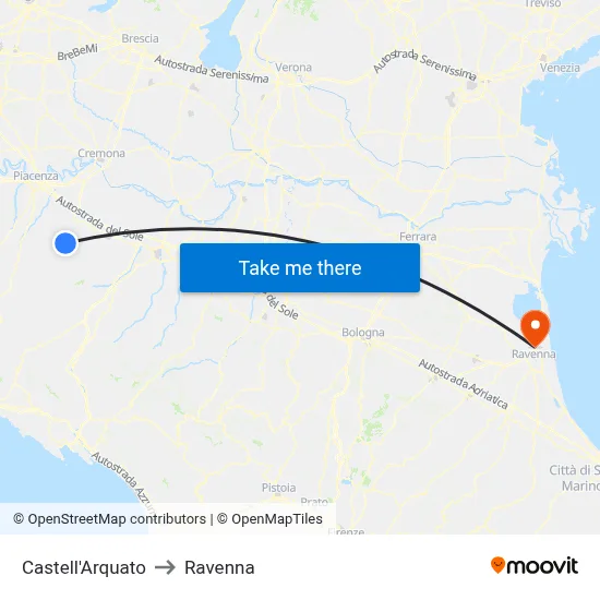 Castell'Arquato to Ravenna map