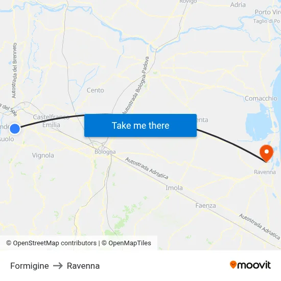 Formigine to Ravenna map