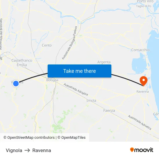 Vignola to Ravenna map
