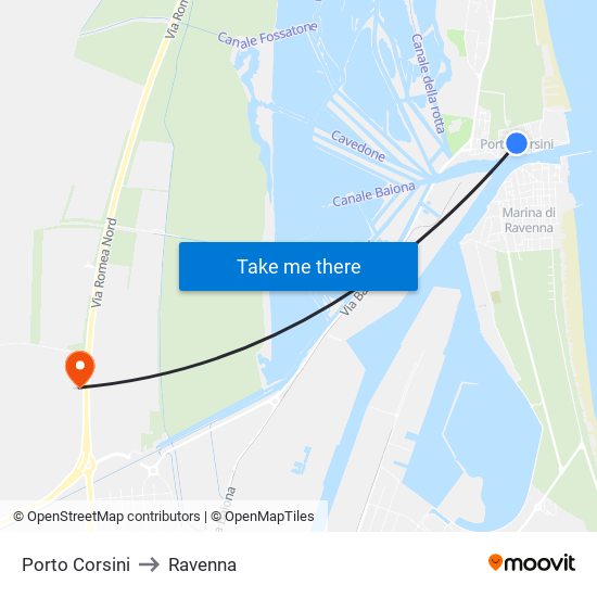 Porto Corsini to Ravenna map