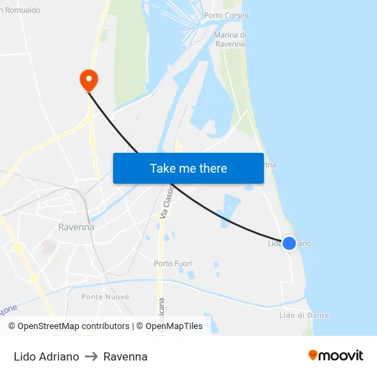 Lido Adriano to Ravenna map