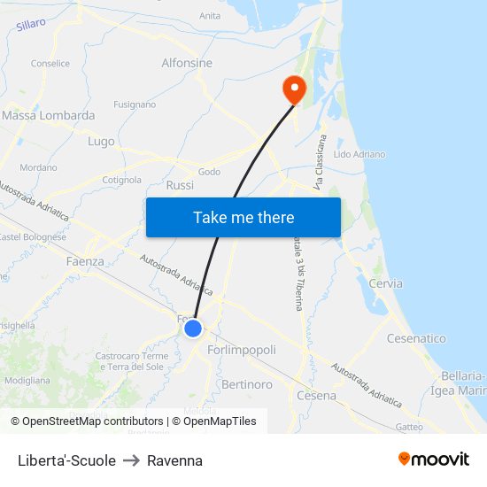 Liberta'-Scuole to Ravenna map