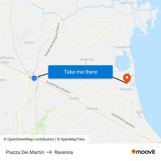 Piazza Dei Martiri to Ravenna map