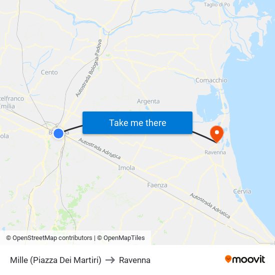 Mille (Piazza Dei Martiri) to Ravenna map