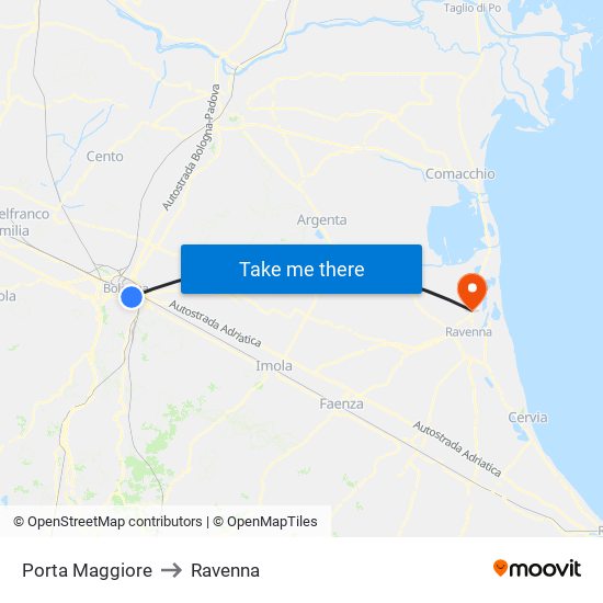 Porta Maggiore to Ravenna map