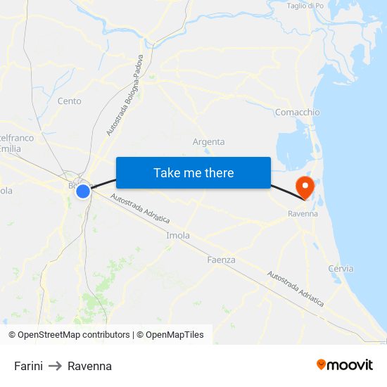 Farini to Ravenna map