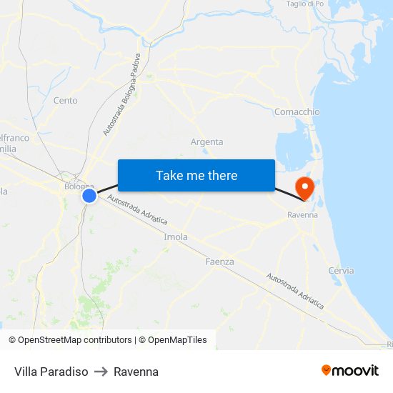 Villa Paradiso to Ravenna map