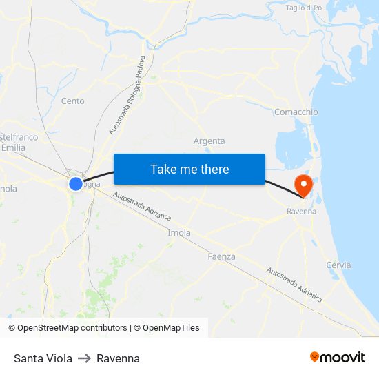 Santa Viola to Ravenna map