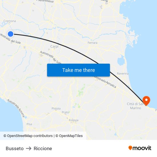 Busseto to Riccione map