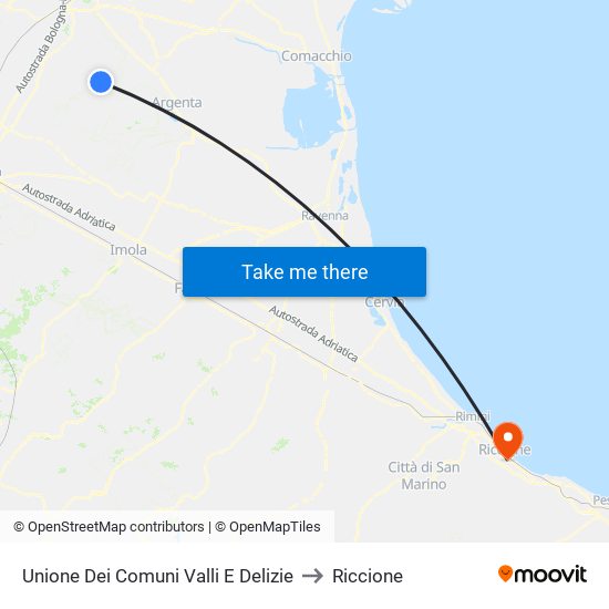 Unione Dei Comuni Valli E Delizie to Riccione map
