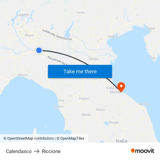 Calendasco to Riccione map