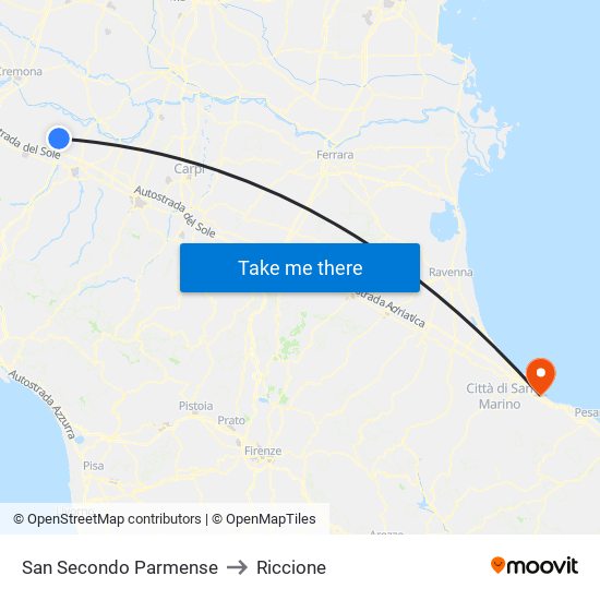 San Secondo Parmense to Riccione map