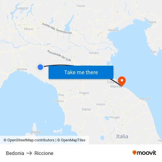 Bedonia to Riccione map