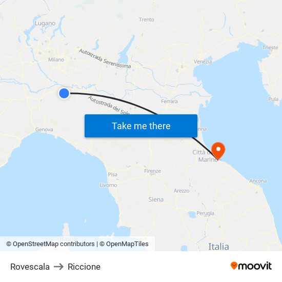 Rovescala to Riccione map