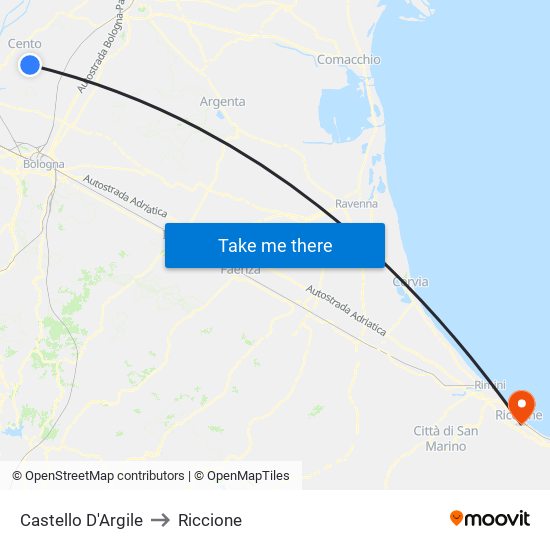Castello D'Argile to Riccione map