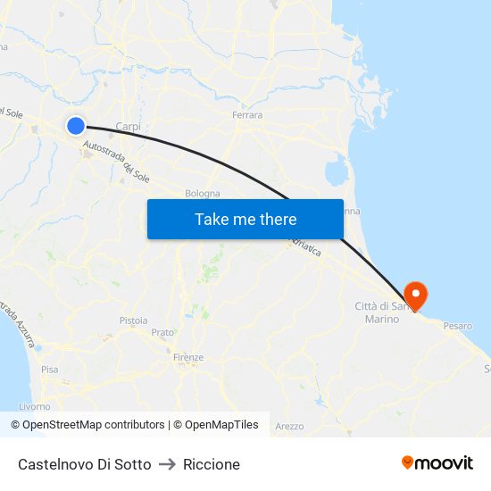 Castelnovo Di Sotto to Riccione map