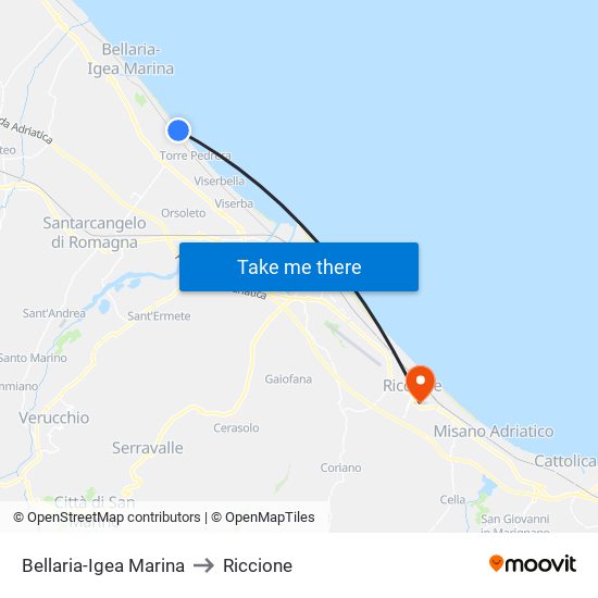 Bellaria-Igea Marina to Riccione map