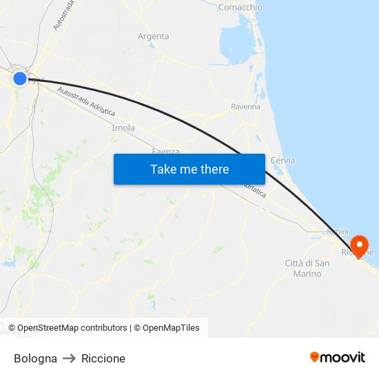 Bologna to Riccione map