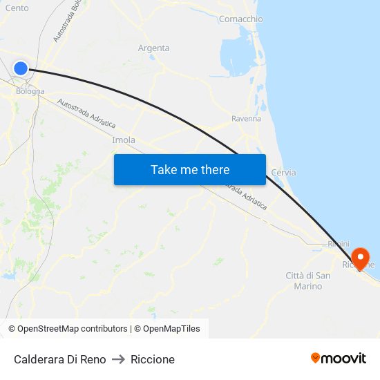 Calderara Di Reno to Riccione map