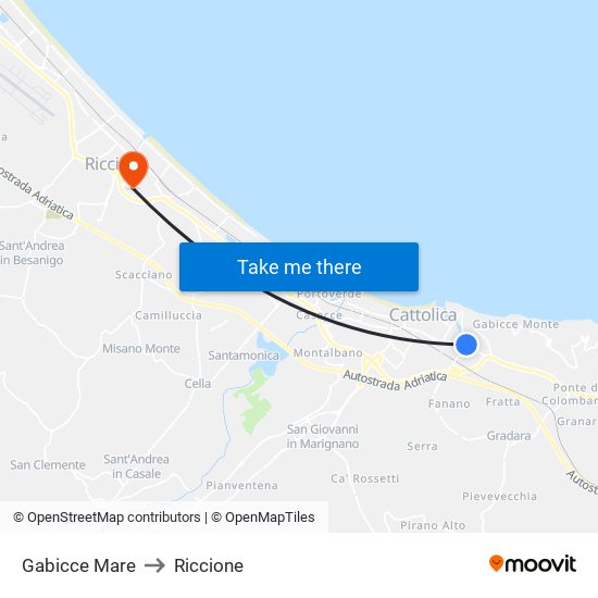 Gabicce Mare to Riccione map