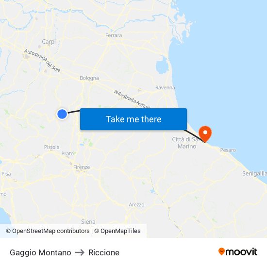 Gaggio Montano to Riccione map