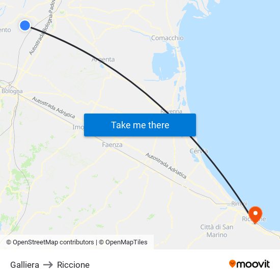 Galliera to Riccione map