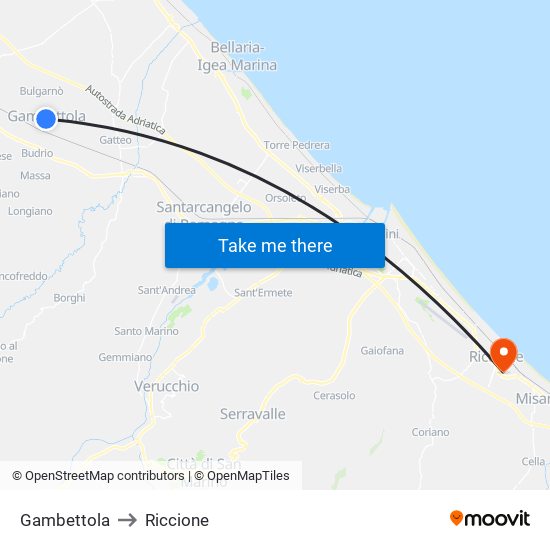 Gambettola to Riccione map