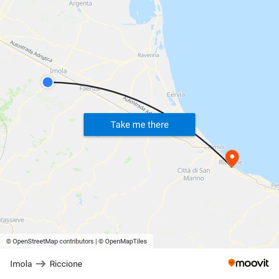 Imola to Riccione map