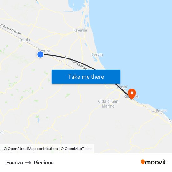 Faenza to Riccione map