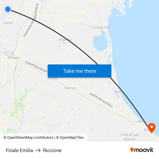 Finale Emilia to Riccione map