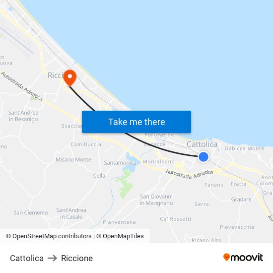 Cattolica to Riccione map