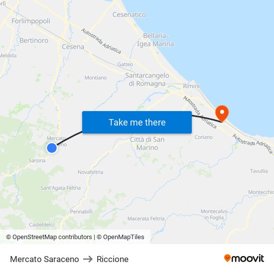 Mercato Saraceno to Riccione map