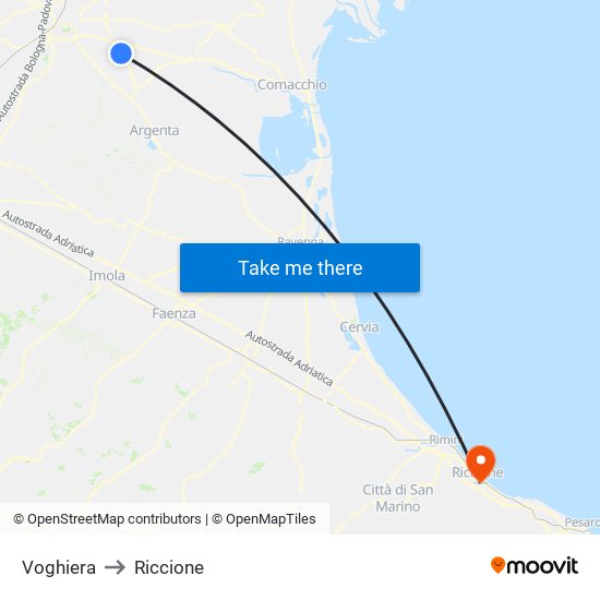 Voghiera to Riccione map
