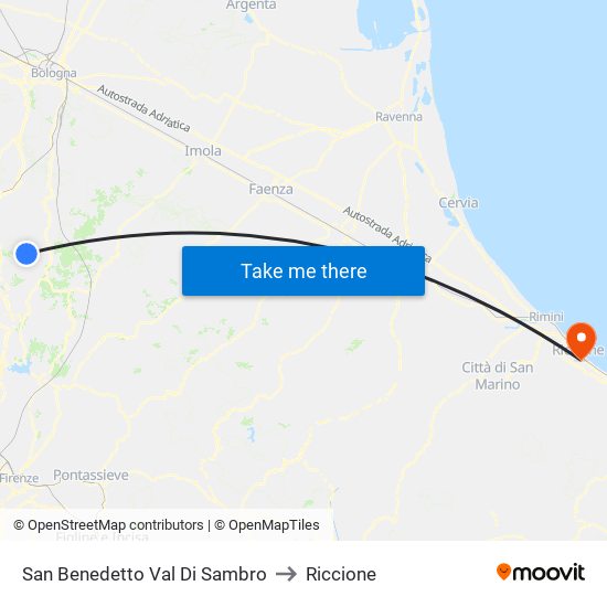 San Benedetto Val Di Sambro to Riccione map