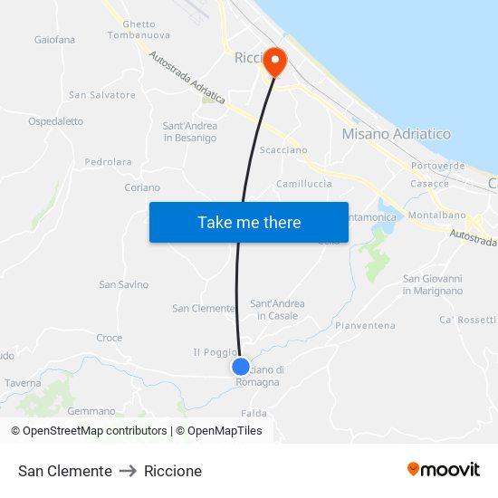 San Clemente to Riccione map