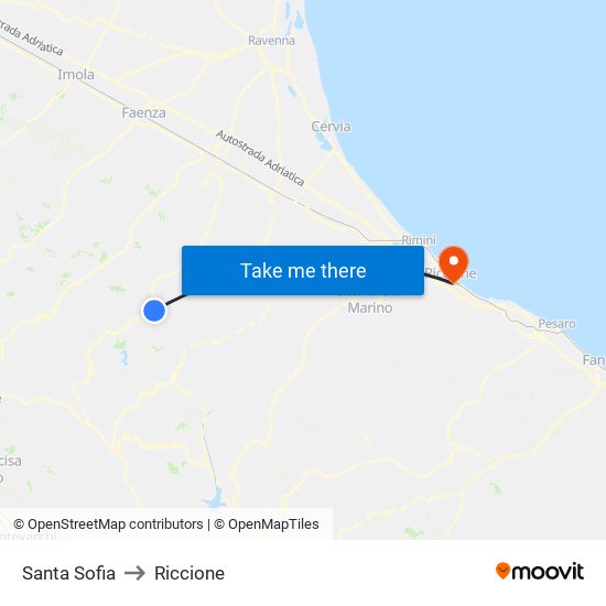 Santa Sofia to Riccione map