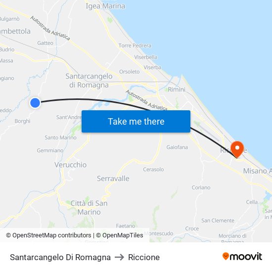 Santarcangelo Di Romagna to Riccione map