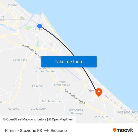 Rimini - Stazione FS to Riccione map