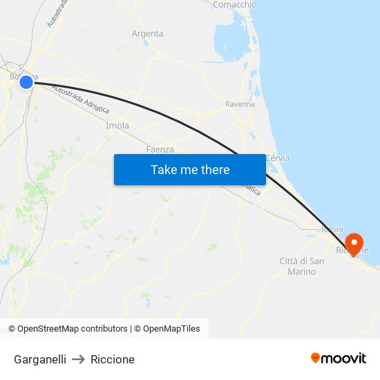 Garganelli to Riccione map