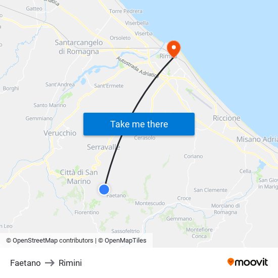 Faetano to Rimini map