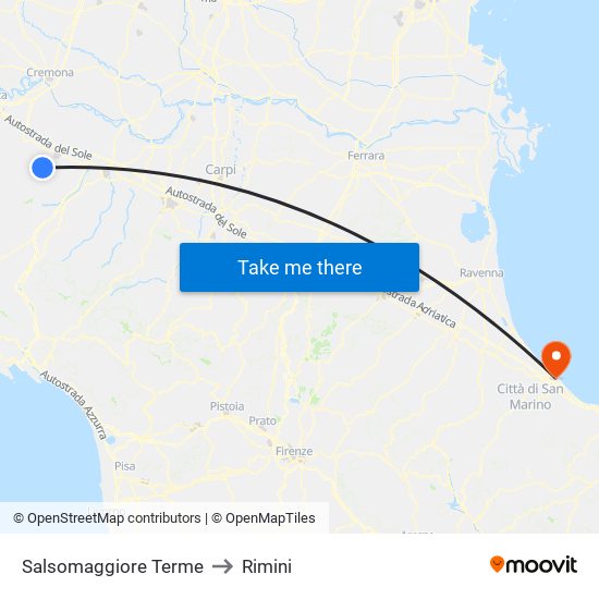 Salsomaggiore Terme to Rimini map