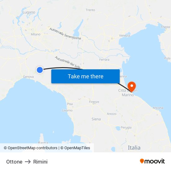 Ottone to Rimini map